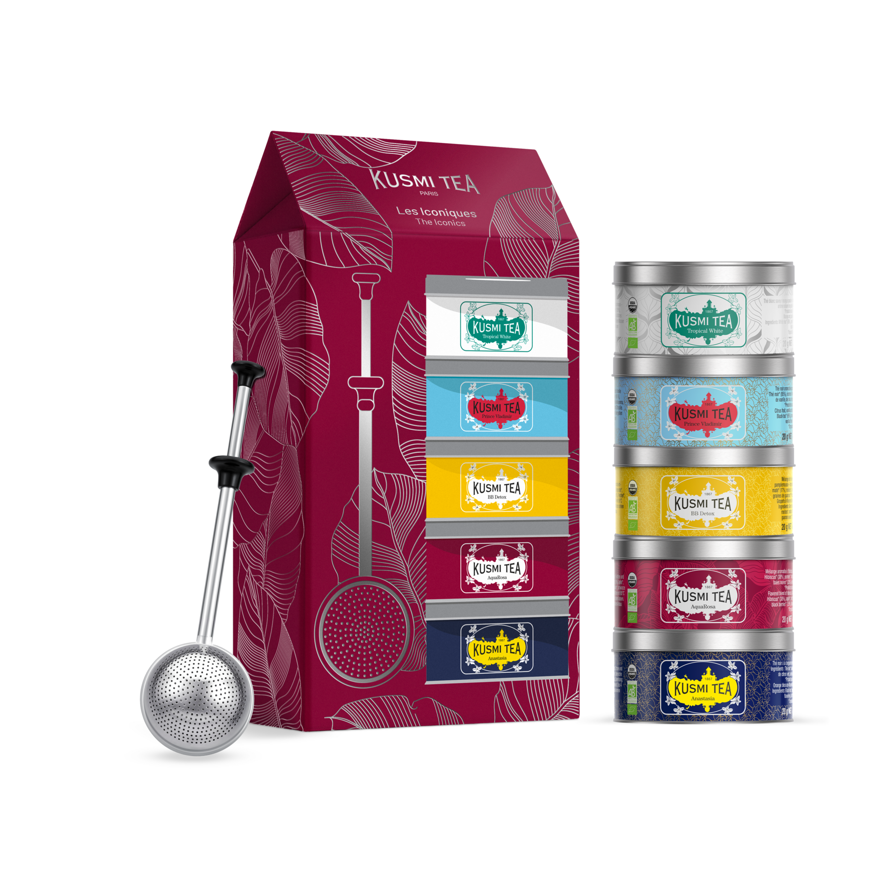 kusmi-tea-cofanetto-iconico-bio-con-infusore-5-mini-t-e-infusioni-infusore image 1