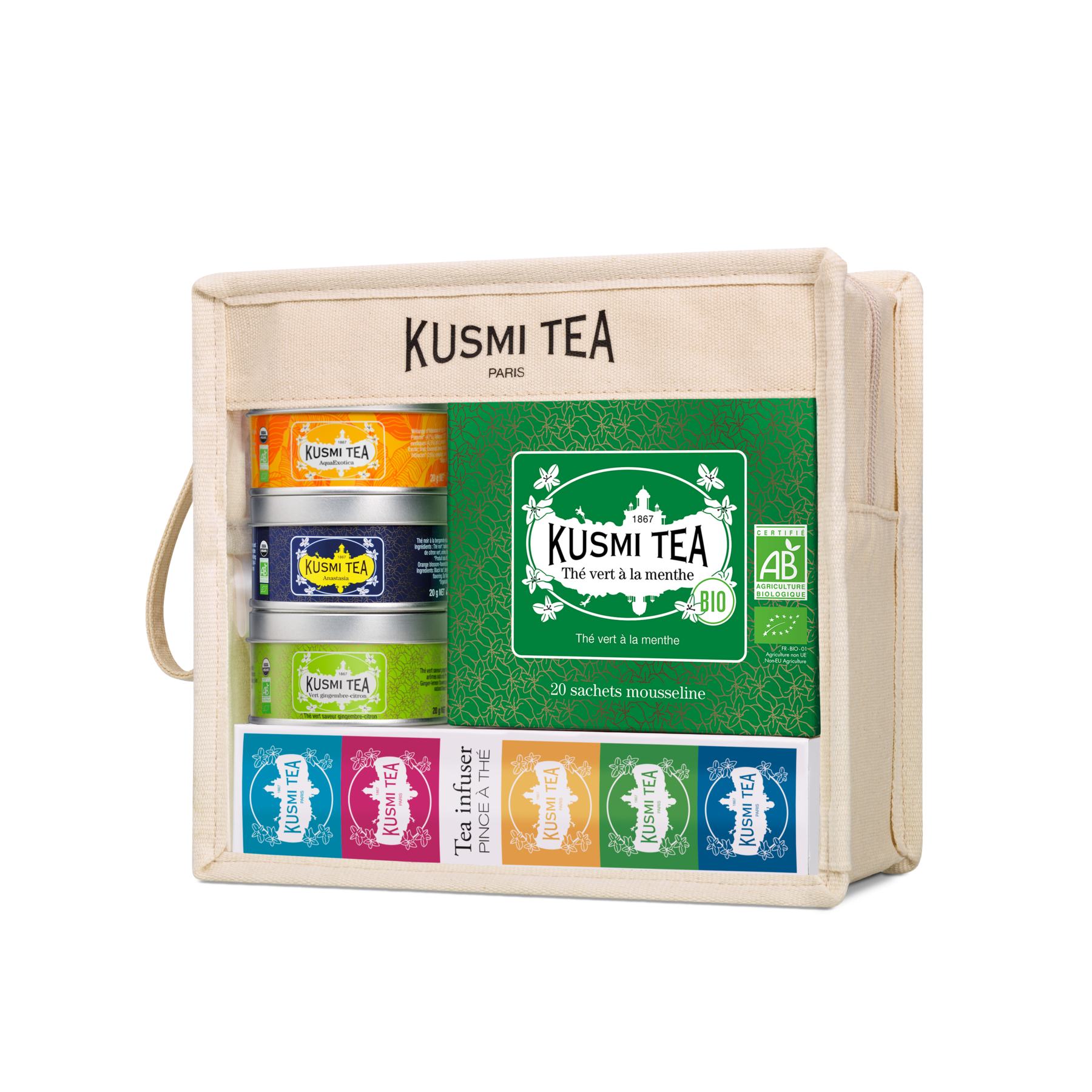 kusmi-tea-trousse-da-viaggio-bio-astuccio-in-cotone-biologico-con-miniature-di-t image 1