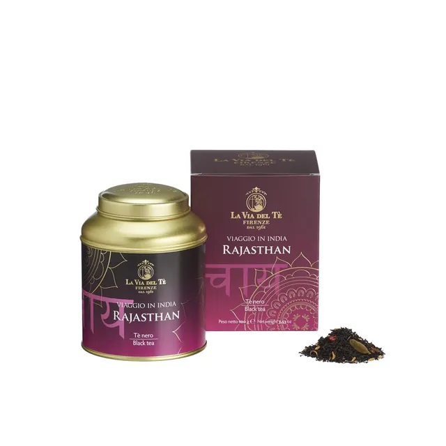 la-via-del-t-rajasthan-t-nero-chai-indiano-speziato-lattina-100-g image 1