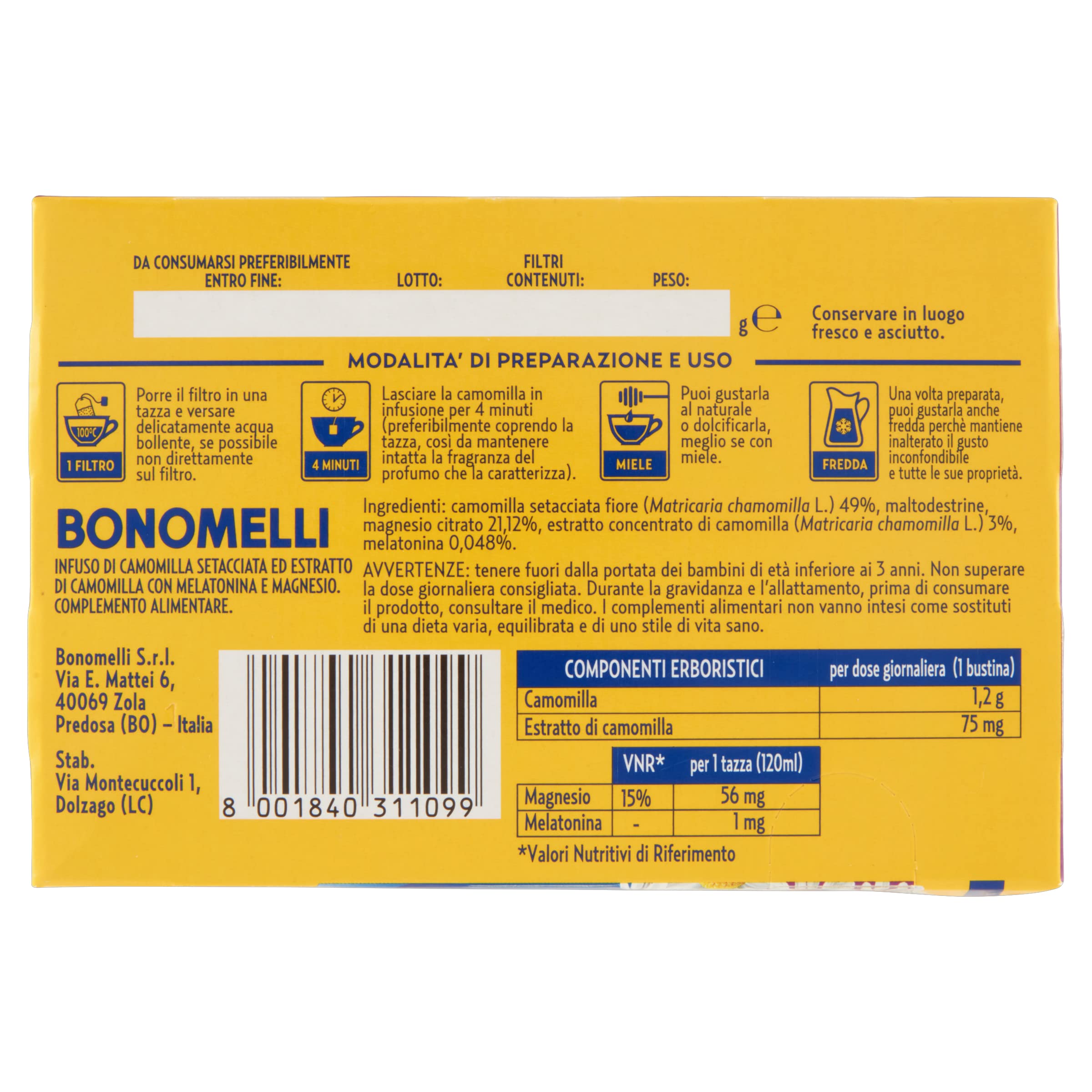 bonomelli-camomilla-setacciata-con-melatonina-e-magnesio-14-bustine-da-35g image 4