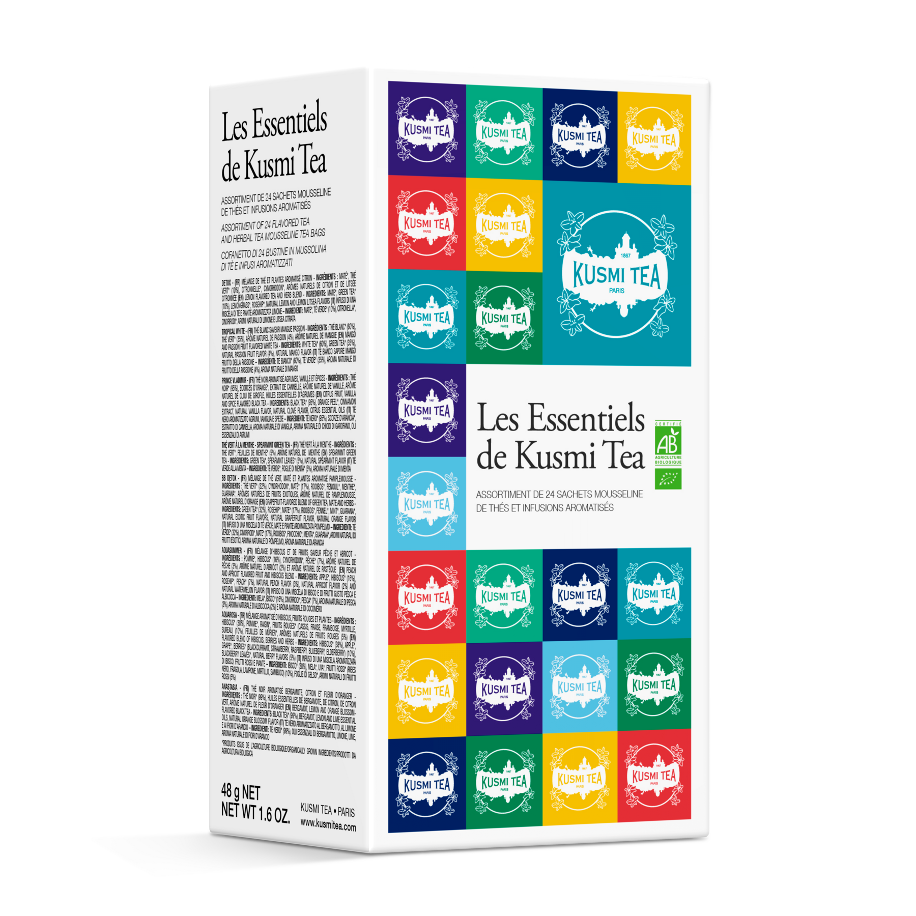 kusmi-tea-cofanetto-les-essentiels-bio-24-bustine-8-mix-aromatizzati image 1