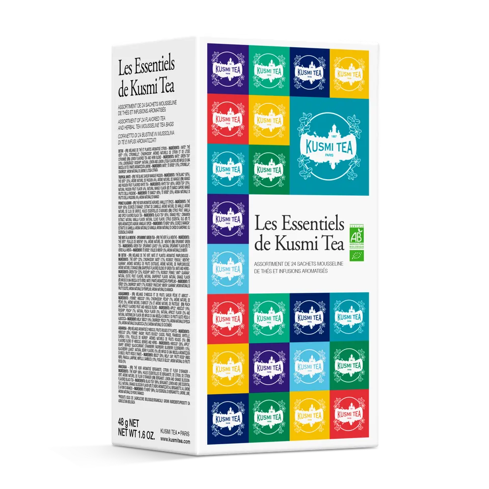 kusmi-tea-cofanetto-les-essentiels-bio-24-bustine-8-mix-aromatizzati image 1