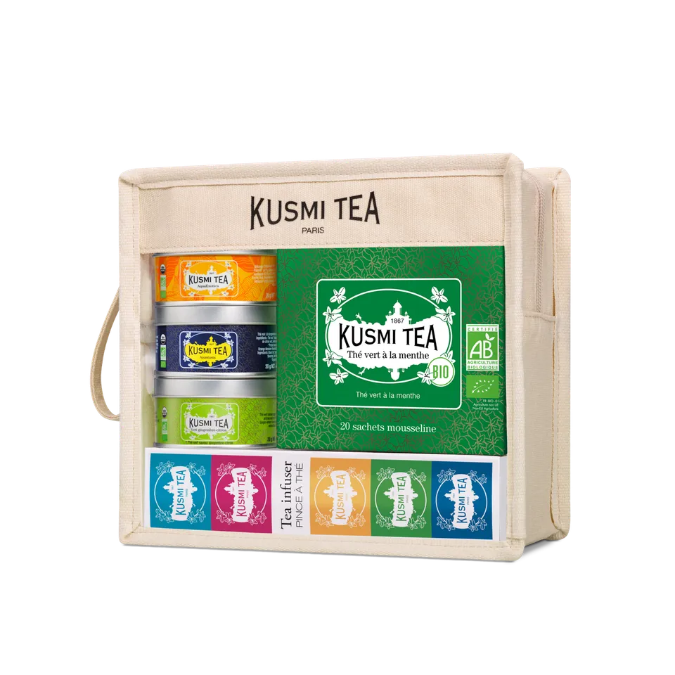 kusmi-tea-trousse-da-viaggio-bio-astuccio-in-cotone-biologico-con-miniature-di-t image 1